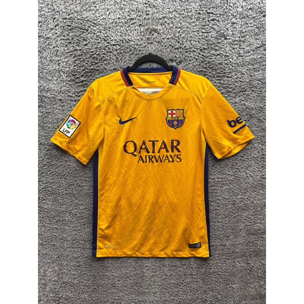 Nike‎ Authentic FC Barcelona 2015-16 Away Soccer Jersey Shirt Yellow Mens Size S
